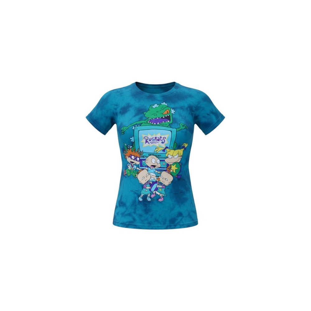 Nickelodeon T-Shirt Womens Small Blue Tie Dye Rugrats Reptar Graphic Tee